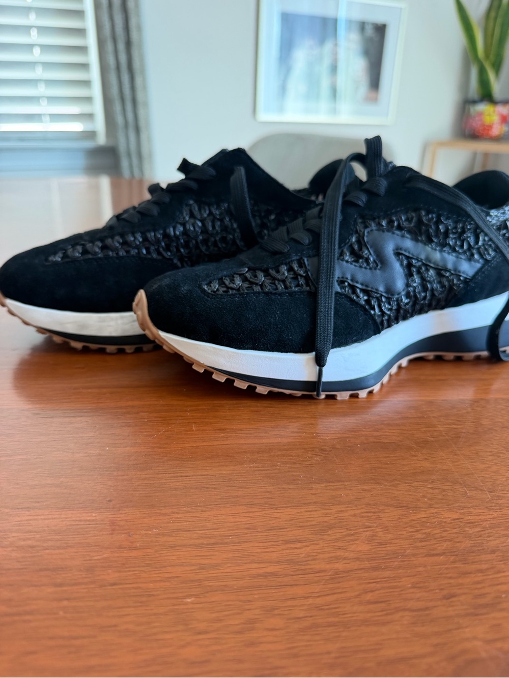 Steve Madden Black Suede Athletic Sneakers with Woven Detail